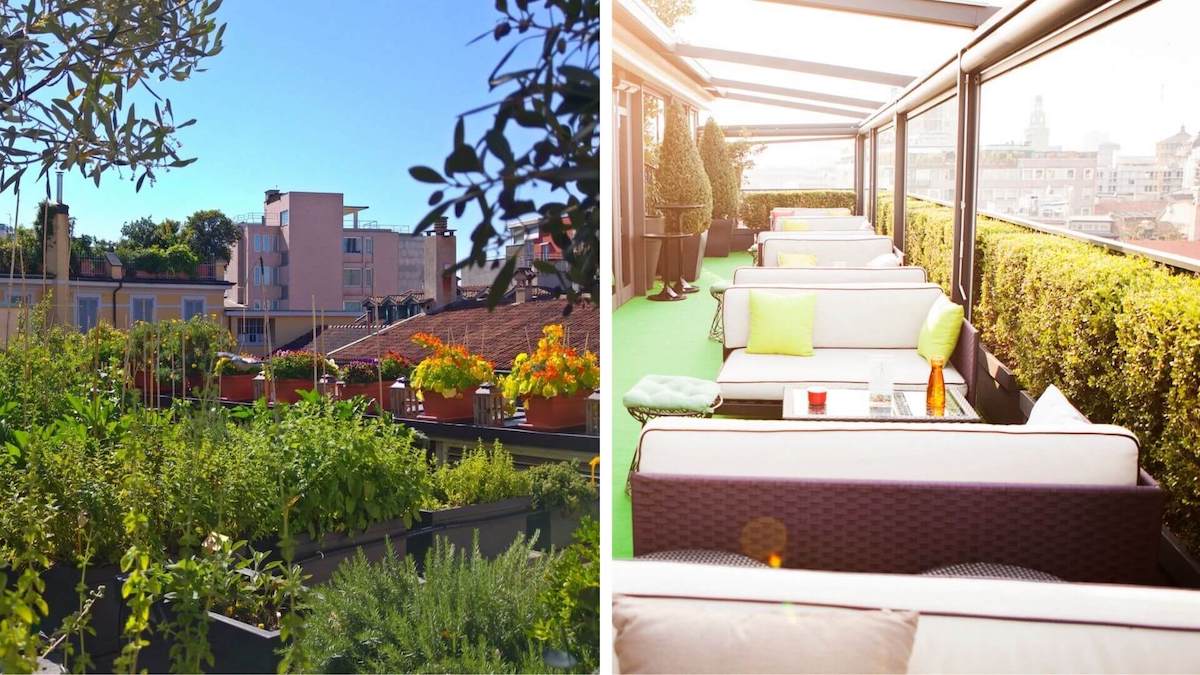 Garten & Dachterasse mit Blick über Mailand.