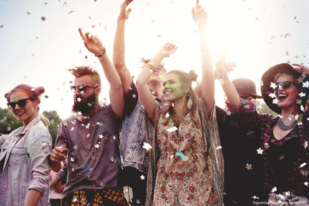 Group of friends celebrating party together