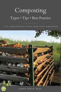 The picture shows a compost with a wooden fence around at the Biohotel Sturm