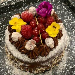Vegane Schokotorte mit Beeren vom Hubertus Mountain Refugio