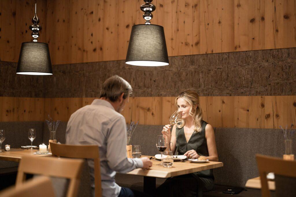 A couple having dinner at the Inside restaurant